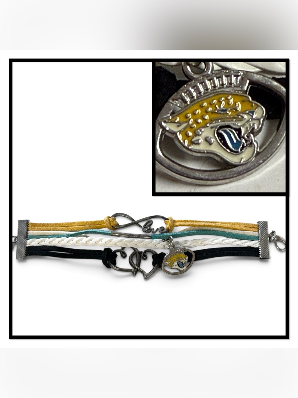 Jacksonville Jaguars Multi-strand Leather Bracelet Love charm Infinity Symbol